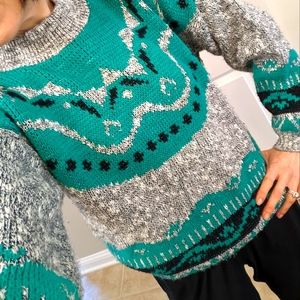 Vintage Green & Gray Sweater